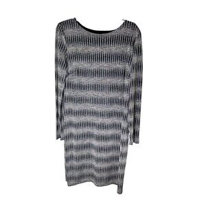 Soft Works large Womens Gray & Black Long Sleeve Patterned Dress officecore